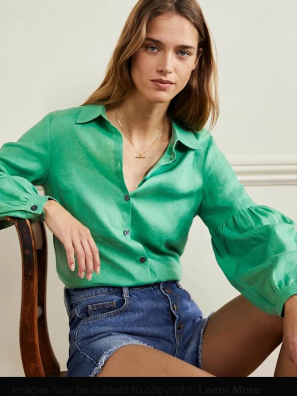 Boden Breathable Anna Blouson 100% Linen Green Lagoon Shirt